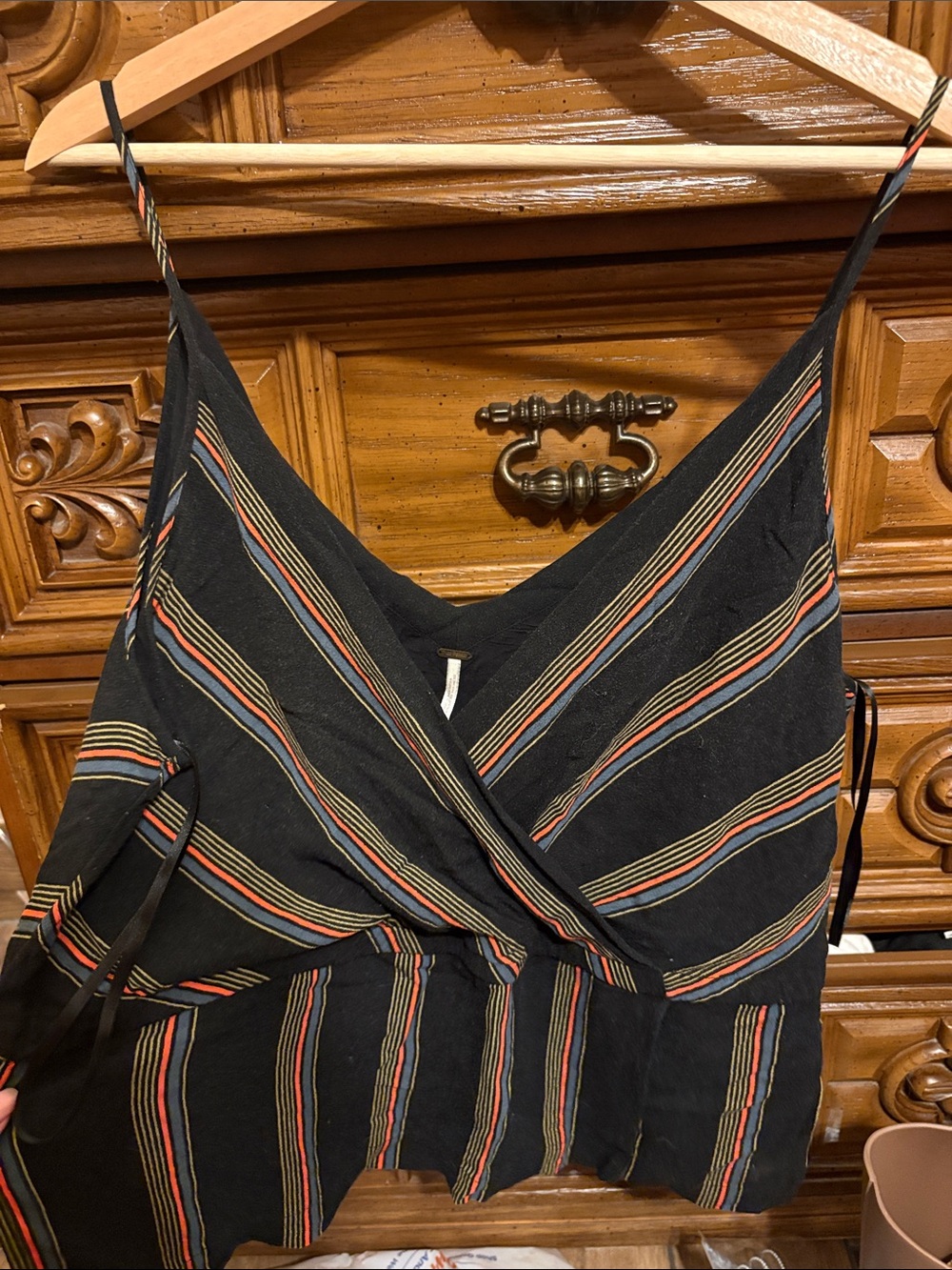 Free People Black Striped Wrap Cami with Multicolor Lines